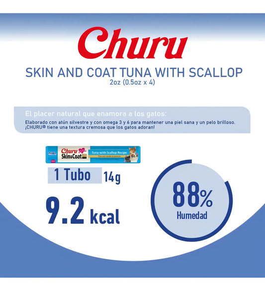 Churu Premio Para Gato Skin & Coat Atún Vieira 24 Tubos De 14gr