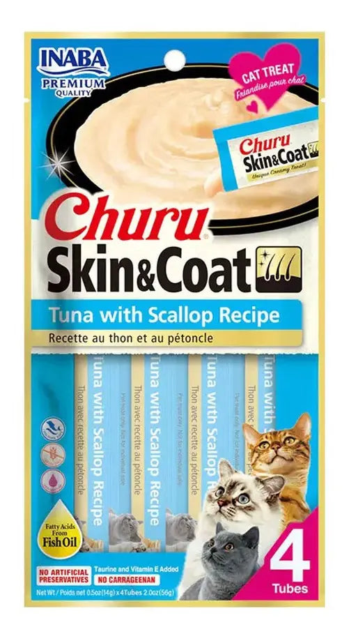 Churu Premio Para Gato Skin & Coat Atún Vieira 24 Tubos De 14gr