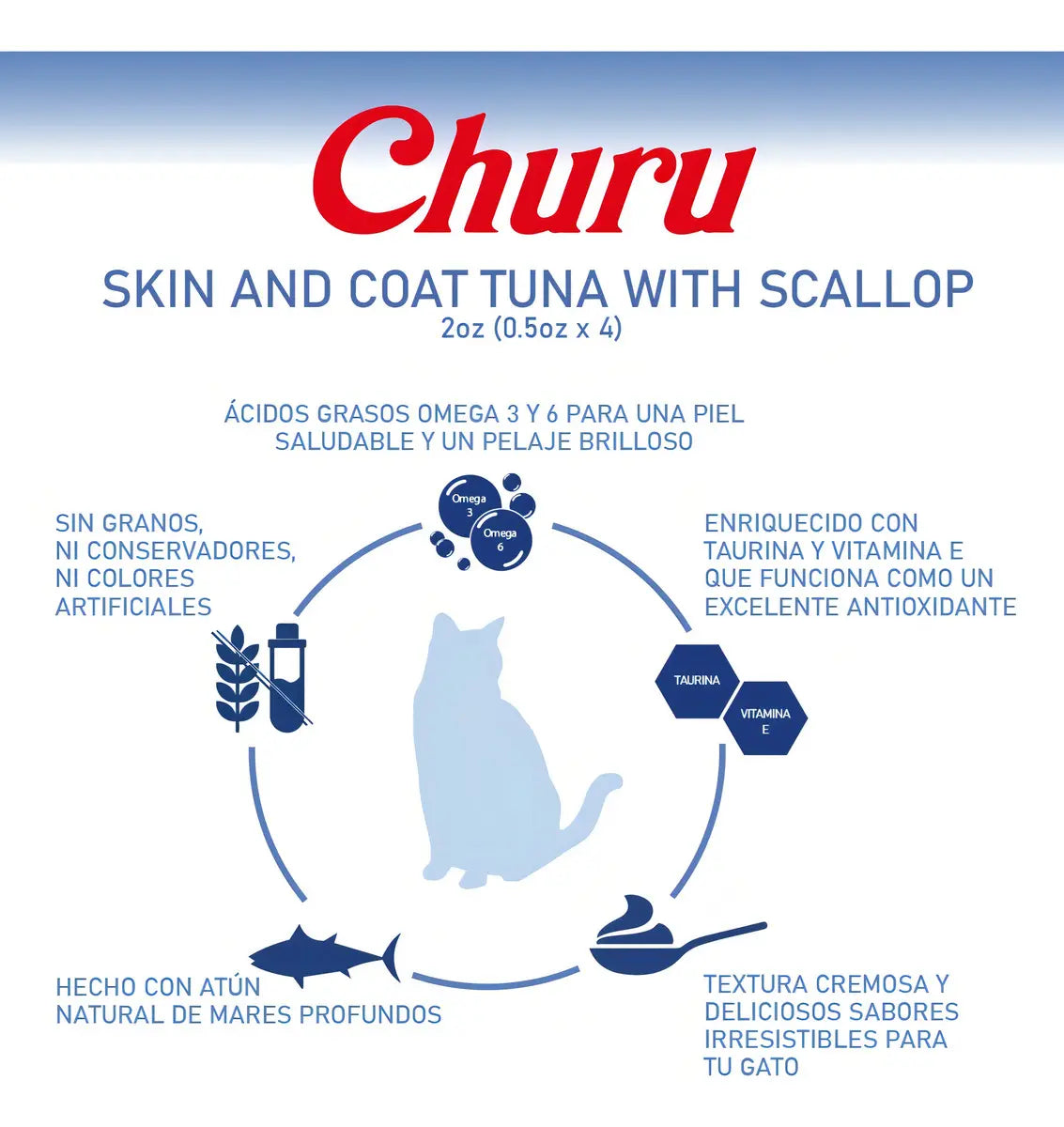 Churu Premio Para Gato Skin & Coat Atún Vieira 24 Tubos De 14gr