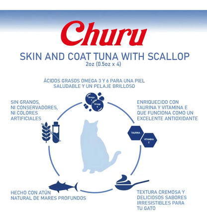 Churu Premio Para Gato Skin & Coat Atún Vieira 24 Tubos De 14gr